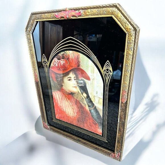 VTG RETRO Coca-Cola Victorian Lady Art Ornate Frame Black Colored Glass Woman - Picture 6 of 11
